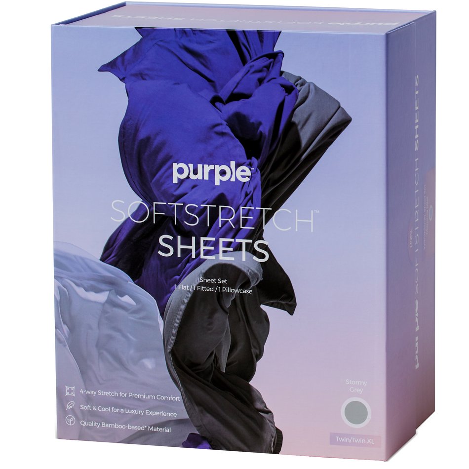 Purple SoftStretch Queen Stormy Grey Sheet Set
