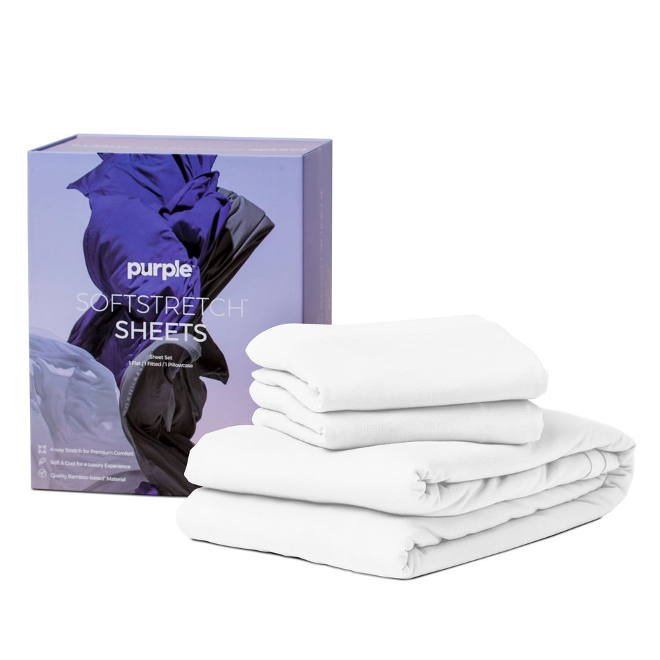 Purple SoftStretch Queen True White Sheet Set